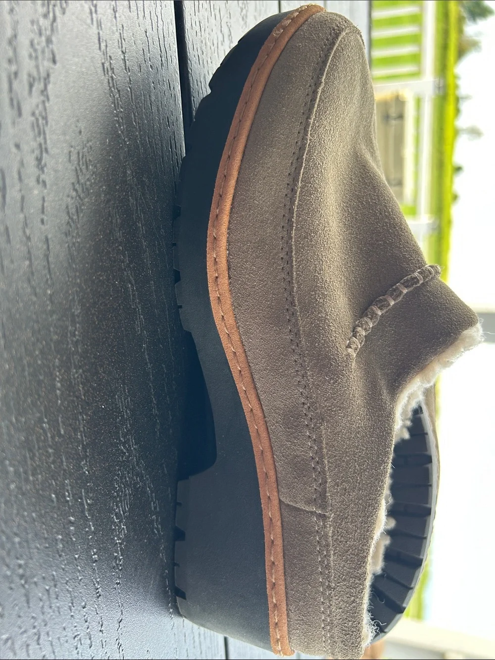 UGG Taupe Suede Shearling-Lined Slip-On Wedge Clogs
